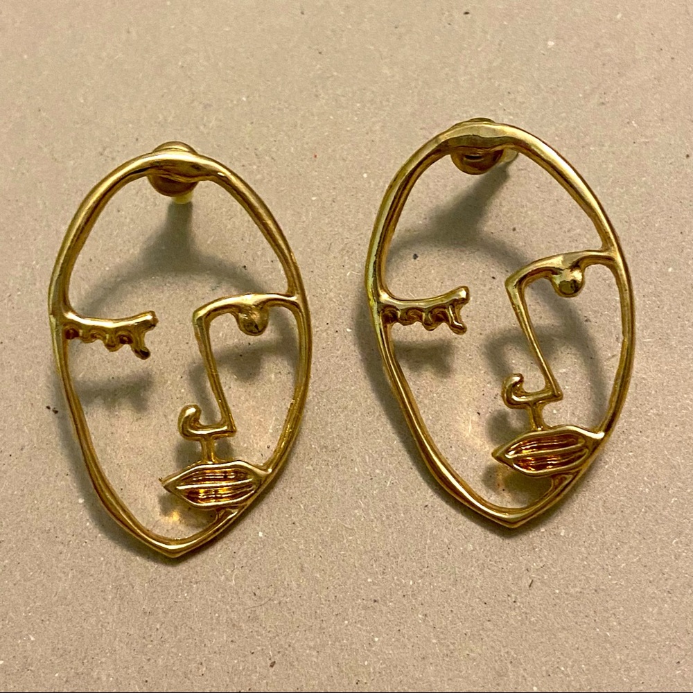 ✨ 3 FOR $20 - Gold Abstract Art Face Earrings